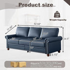 Faux Leather Sofa,82" W Mid Century Modern Couch with Storage Place,Oversized 3 Seater Sofa with Nailhead Trim&Rolled Armrests,Deep Seat Comfy Couch for Living Room,Bedroom,Apartment,Office(Navy)