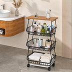 VECELO 4-Tier Fruit Basket with Wheels, Fruit and Vegetable Storage Cart for Kithchen, Stackable Produce Organizer Wire Baskets for Kitchen, Pantry, Living Room