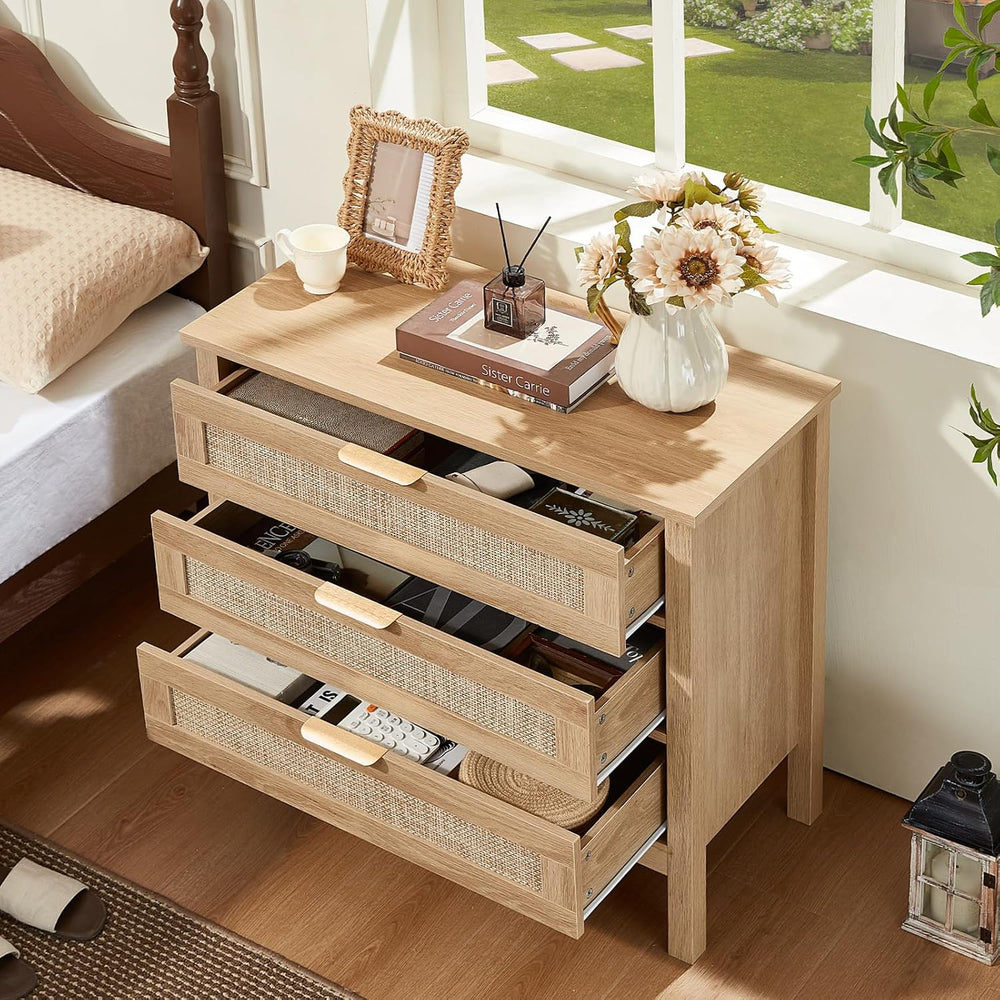 LEYAOYAO 31.5" Wide Rattan Nightstands Set of 2, Large Boho Night Stand ...