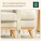 Vesgantti 38.5" Accent Chair with Movable Ottoman, Comfy Corduroy Armchair with Spring Cushion, Reading Chair with Ottoman, Modern Single Sofa for Living Room, Bedroom and Apartment, Beige