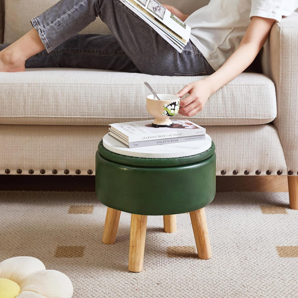 IBUYKE 13 Inch Foot Stool Ottoman with Storage, Round Small Foot Rest with Pa...