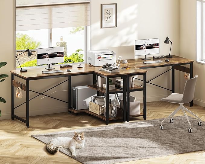 Casaottima L Shaped Computer Desk, 48 Inch Small Corner Desk with Storage Shelves & PC Stand, Reversible Gaming Desk for Bedroom, Modern Writing Study Table for Home Office, Vintage