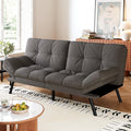 Convertible Futon Sofa Bed,Grey Linen Modern Futon Couch,Memory Foam Loveseat Sleeper Recliner,Detachable Cushion,Adjustable Backrest & Armrest,Couch for Living Room,Office,Apartment