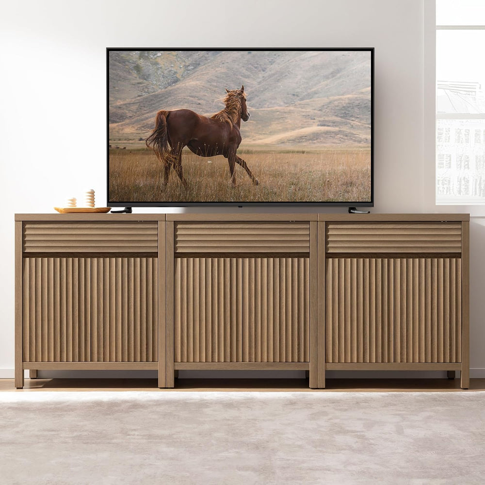 SICOTAS 87" Extra Large Buffet Cabinet with Storage, Modern Fluted Sideb...