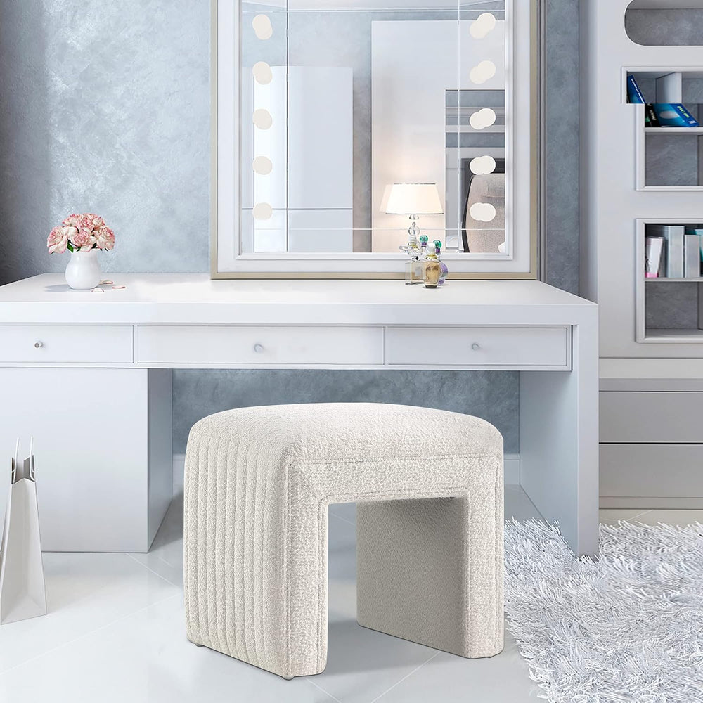 Get Set Style Vanity Stool Chair, Fully Assembled Modern Boucle Ottoman Foots...