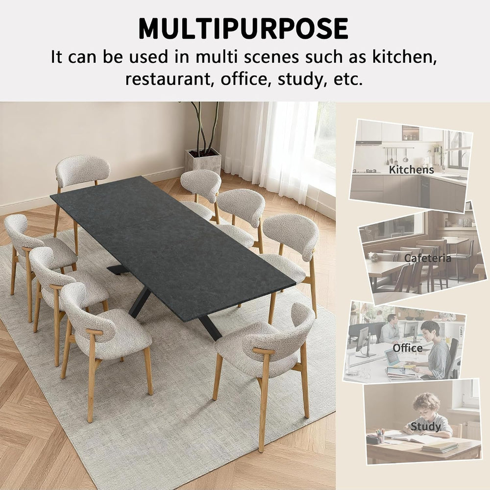 63-79 Inch Extendable Dining Table for 6-10, MDF Rectangular Kitchen Table wi...