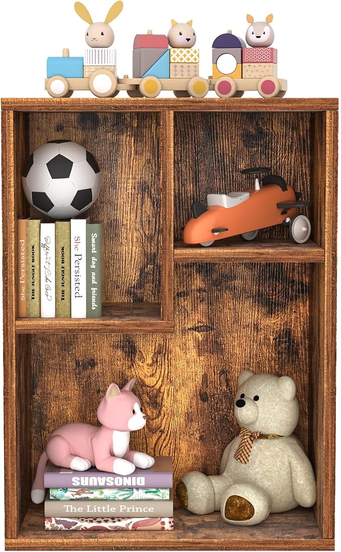 VECELO Small Bookshelf, 3 Cube Shelf, Fits Tallest Hardcovers, Horizontal Ava...