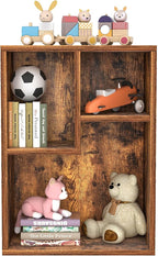 VECELO Small Bookshelf, 3 Cube Shelf, Fits Tallest Hardcovers, Horizontal Available, Short Bookcase for Small Spaces, Vintage Brown