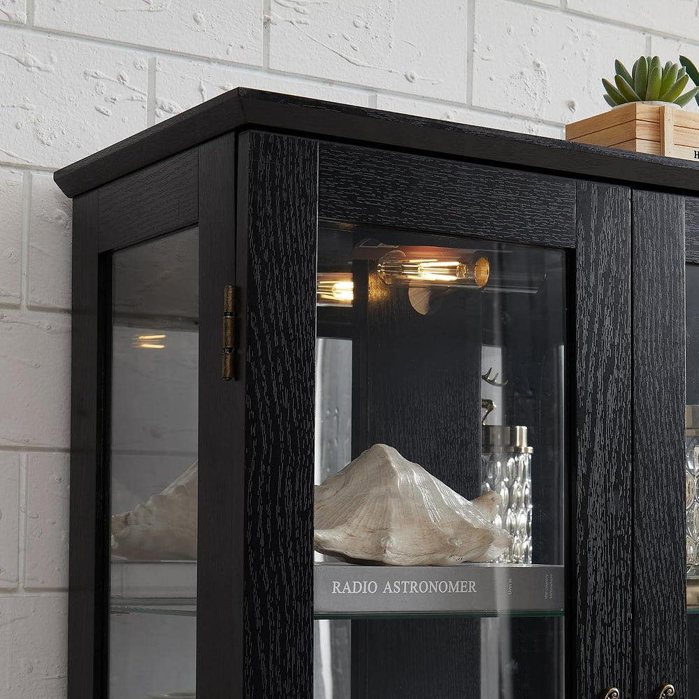 47" Lighted Glass Accent Curio Cabinet, 3-Tier Antique Storage Cage with...