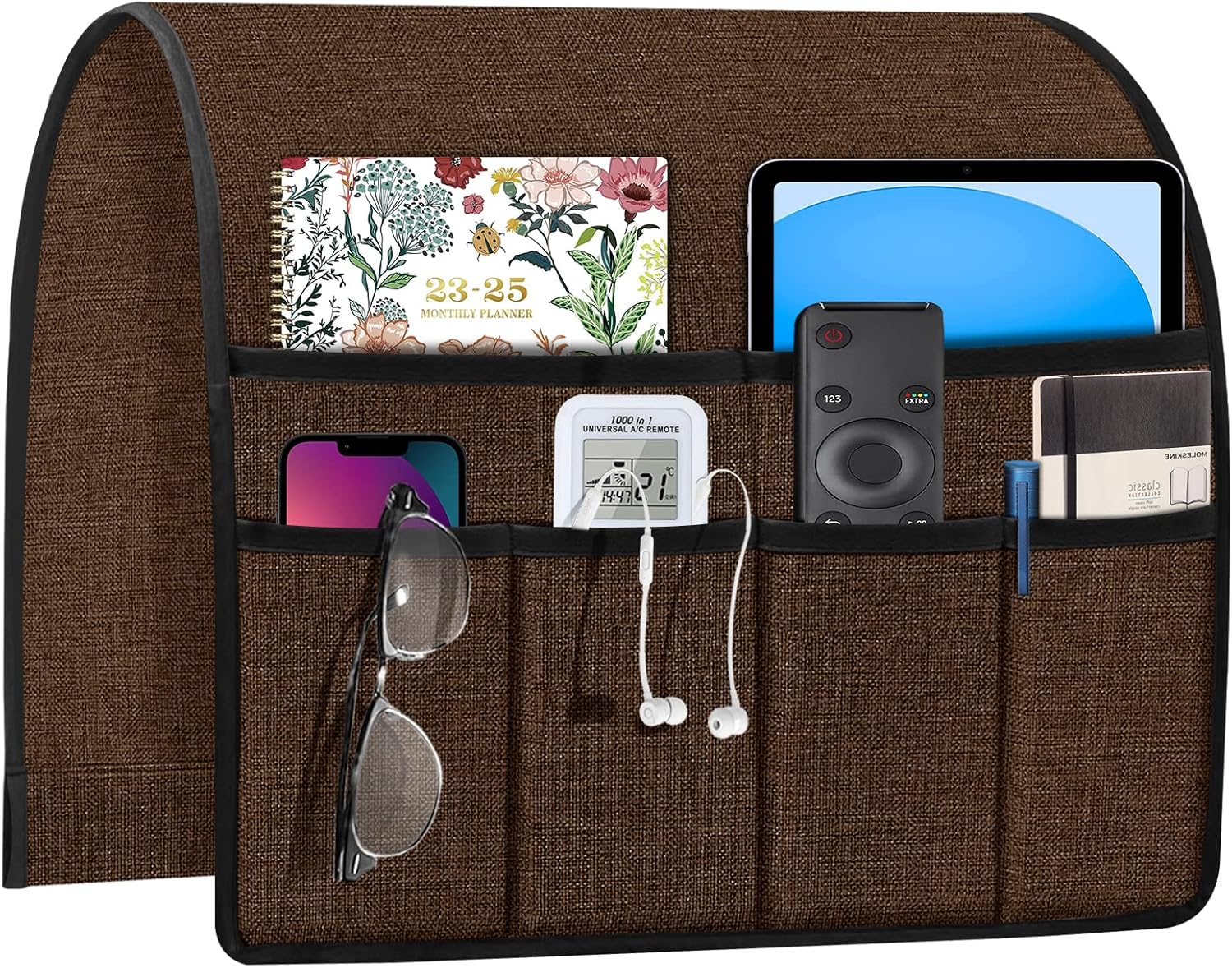 Joywell Recliner Organizer with 6 Pockets Armchair Caddy Remote Control Holder for Couch Armrest Organiser Non Slip Sofa Arm Chair Caddie Storage for Magazine, Tablet, Phone, iPad, Brown