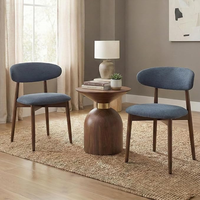 Dining Room Chairs Set of 2, Upholstered Farmhouse Dining Chairs, Modern Fabric Kitchen Chairs with Solid Wood Leg,Blue
