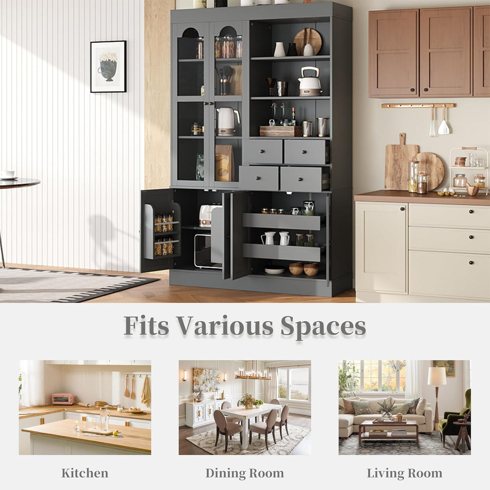 roomfitters 75 Inch Tall Kitchen Pantry Buffet Hutch with 4 Drawers and Glass...
