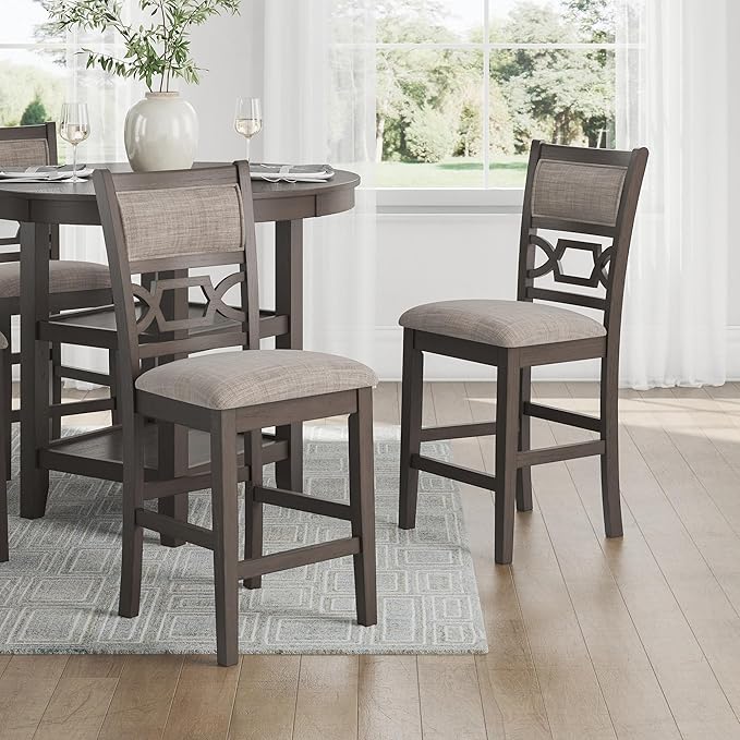 Signature Design by Ashley Wrenning Classic Upholstered Counter Height Dining Table and 4 Bar Stools with Storage, Set of 5, Gray & Light Gray