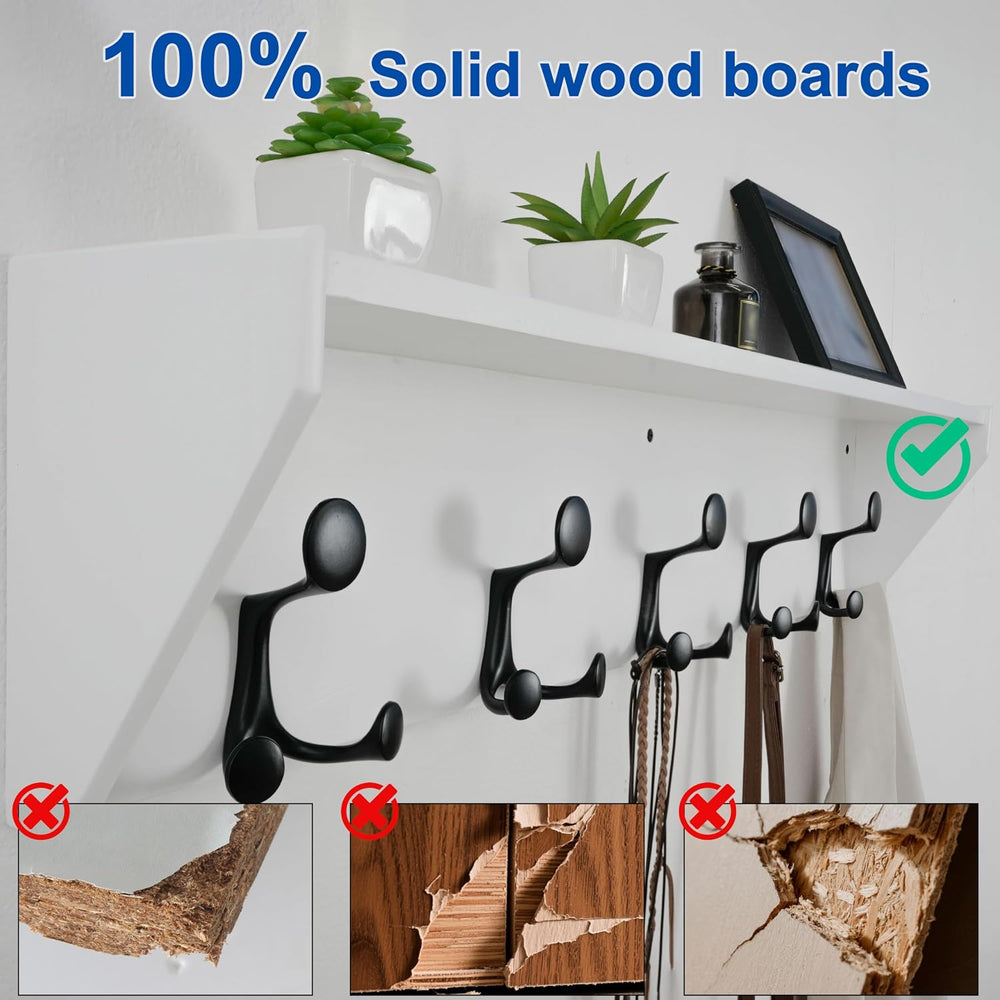 WEBI Wall Shelf with Hooks Underneath,35" Long Wall Mounted Coat Rack wi...