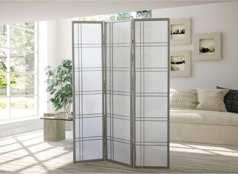 Red Lantern 6 ft. Tall Double Cross Shoji Screen - Grey - 3 Panels