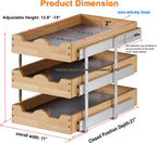 DINDON 3 Tier Pull Out Cabinet Organizer 11” W X21” D Slide Out Wood Drawer With Shelf Liner For Kitchen Pantry Organization