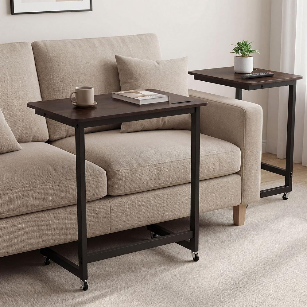GOFLAME Rolling C Shaped End Table, Couch Sofa Side Table with Wheels, Phone ...
