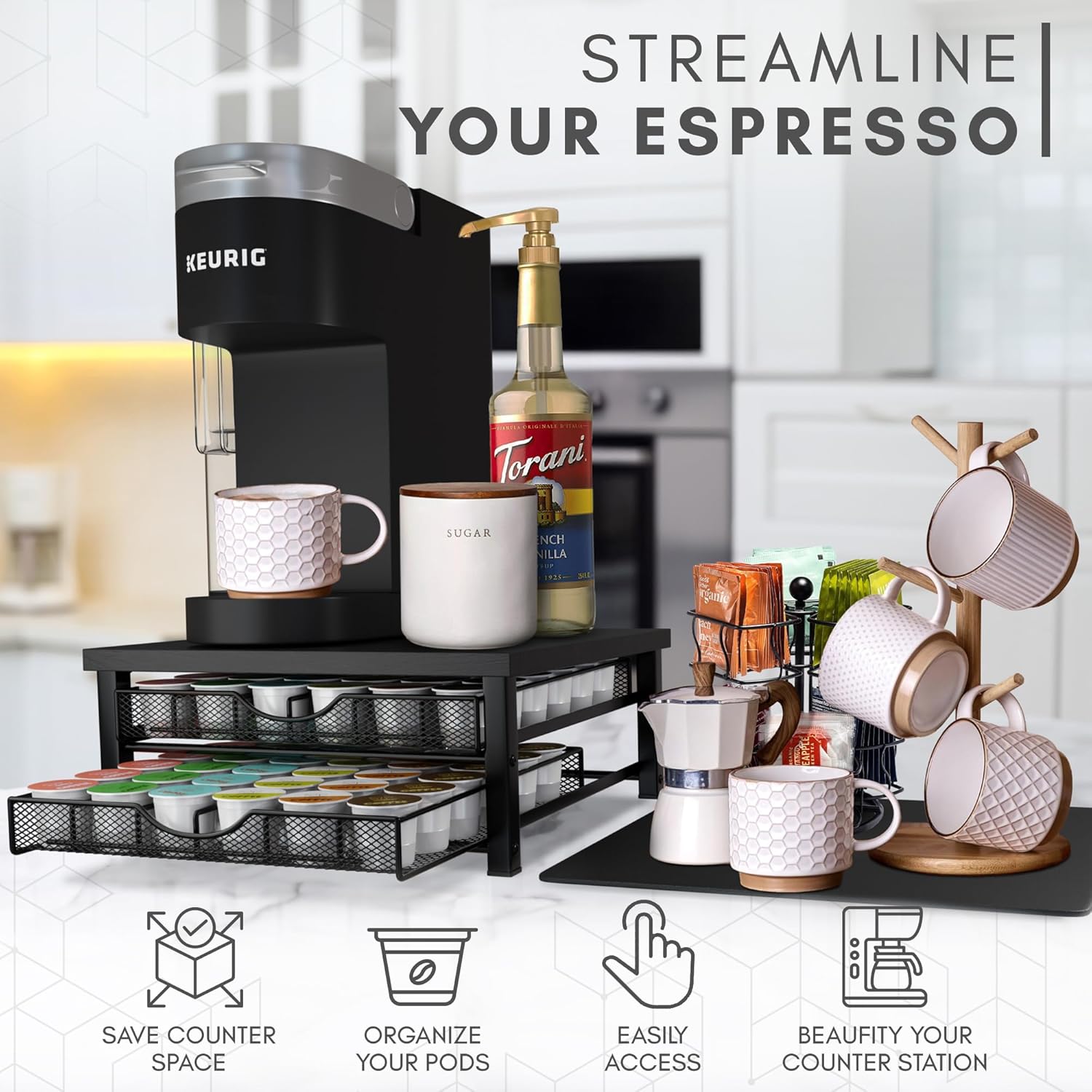 K Cup Holder - Coffee Bar Organizer for Countertop - K Cup Drawer Organizer - Coffee Station Accessories - Keurig Coffee Pod Holders for Counter Small Space - Kpod Kcup Storage - Coffee Pods Holder