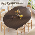 Extendable Round Dining Table: 47″–63″ Kitchen Table for 4 6 8 with Dust-Proof 2-Tier Storage Shelf Space Saving, Modern Farmhouse Expandable Wood Oval Circle Dinner Furniture with Pedestal Base