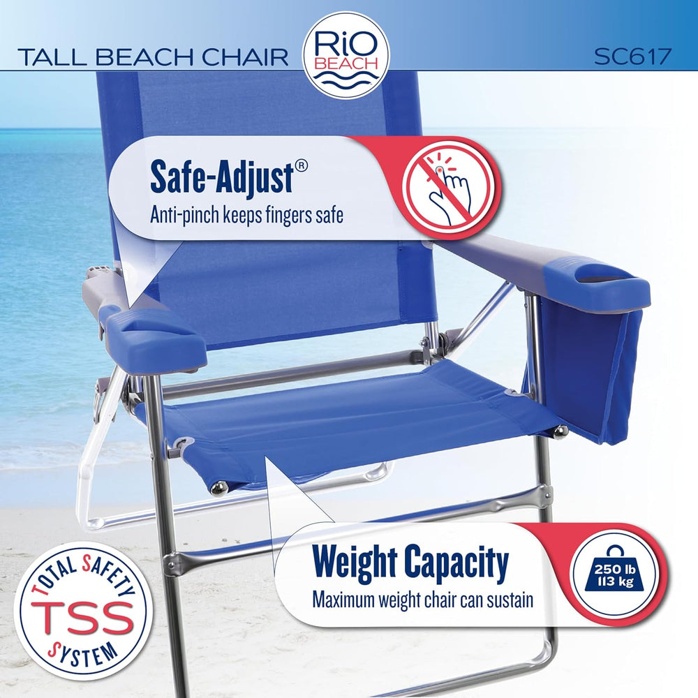 Rio Brands 17" Extended Height 4-Position Folding Beach, Camping, Lawn C...