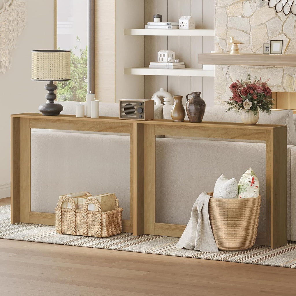 YATINEY Narrow Console Table, 39.4'' Small Farmhouse Entryway Table, Wooden Console Table Entryway, Slim Farmhouse Couch Table Behind Sofa for Living Room, Hallway, Foyer, Light Walnut CT36VV