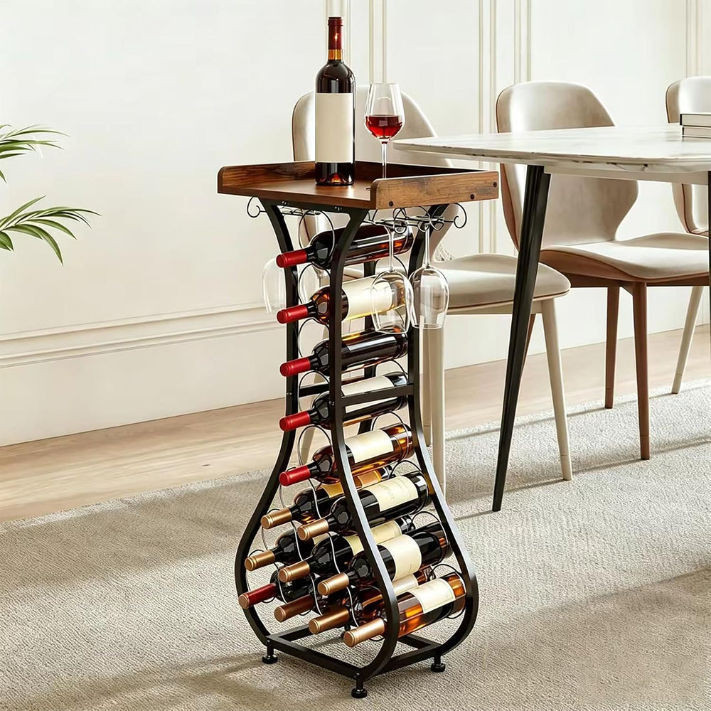 Wine Rack Freestanding Floor, Freestanding Wine Racks with 14 Bottles Wine Gl...