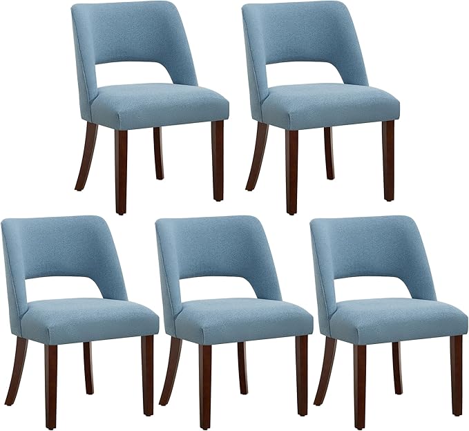 Dining Chair Set of 5,Modern Dining Room Chairs with Thick Cushions,Upholstered Linen Fabric Kitchen Chairs for Kitchen Dining Room LIGHTBLUE
