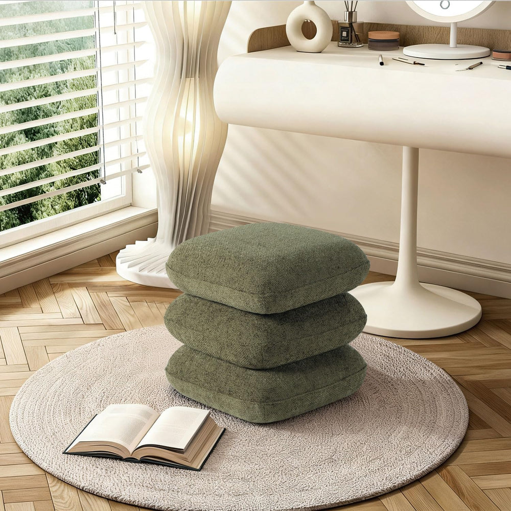 Get Set Style 360° Swivel Linen Ottoman, Modern Upholstered Foot Stool, Multi...