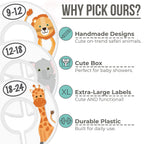 Baby Closet Size Dividers for Baby Clothes - 7X Dividers, Safari [White] | Elephant Giraffe Zebra Lion Monkey Cheetah, Nursery Closet Dividers for Baby Clothes, Nursery Decor, For Boy or Girl