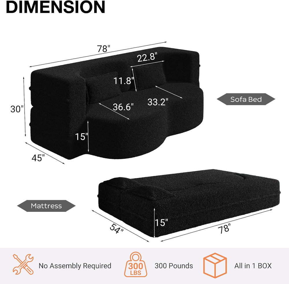 CAPCAEK Folding Sofa Bed,15" Full Size Couch for Living Room, Teddy Fabr...