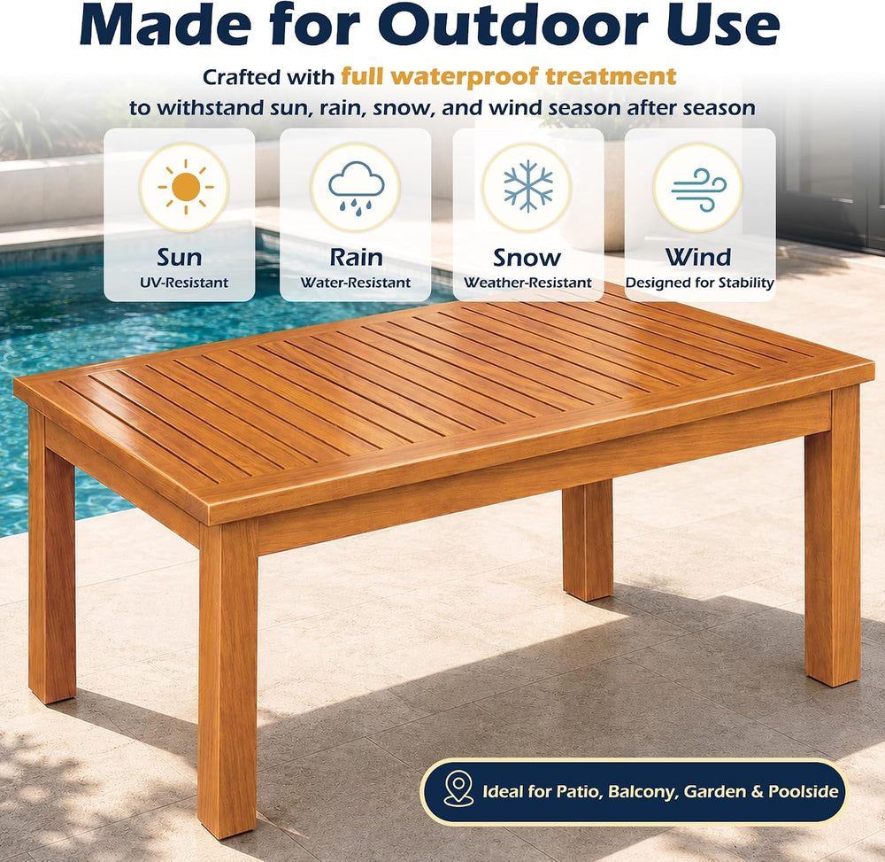 Outdoor Coffee Table for Patio, Solid 100% Teak Wood Patio Coffee Table