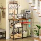 3IngSeagulls Baker's Rack for Kitchen with Storage, Microwave Stand with Adjustable Shelves and 10 S Hooks, 6-Tier Coffee Bar Station, Kitchen Shelves for Spices, Pots, Rustic Brown