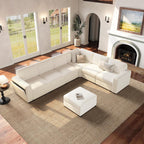 Vesgantti Oversized 6-Seater Chenille L Shaped Sectional Sofa, Beige | Modular, with Ottoman, Storage Armrests, Comfy Couch for Living Room, Apartment, Breathable Fabric, Pet-friendly