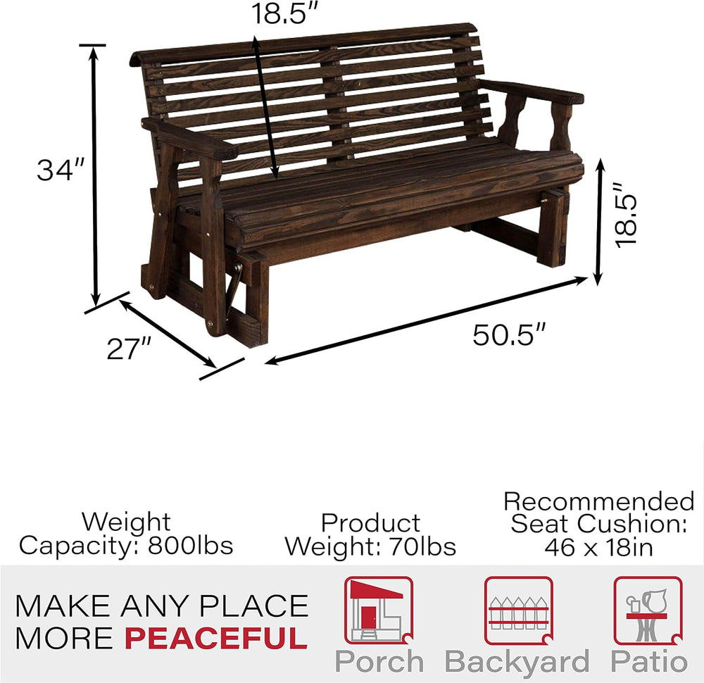 Amish Heavy Duty 800 Lb Roll Back Pressure Treated Porch Glider (4 Foot, Dark...