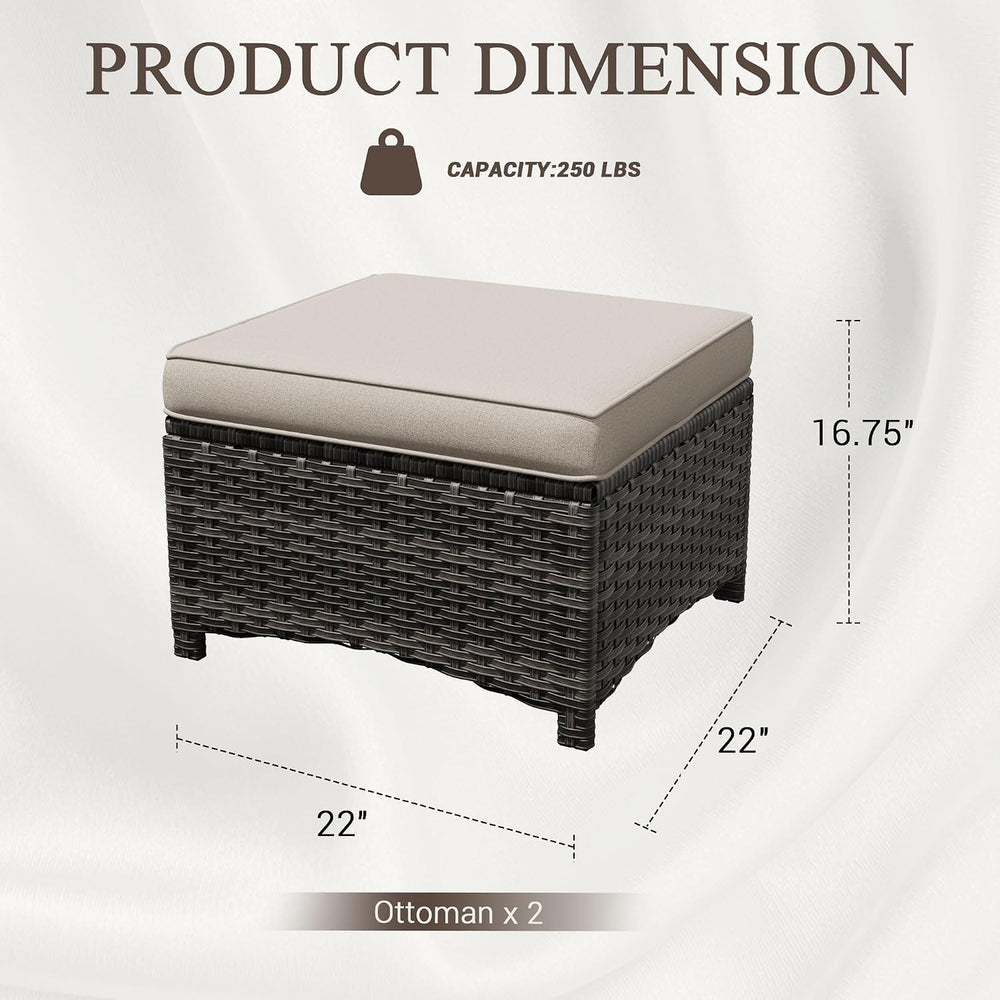 Outdoor Wicker Ottoman Set of 2, Patio Swivel Rattan Ottoman with Thick Cushi...