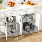 WelFurGeer 2-Tier Kitchen Cabinet Pullout Shelf and Drawer Organizer, Soft Close Pantry Pull Out Shelves, Heavy Duty Pull Out Cabinet Organizer with Shelf Liner for Kitchen Cabinets, Pantry Storage