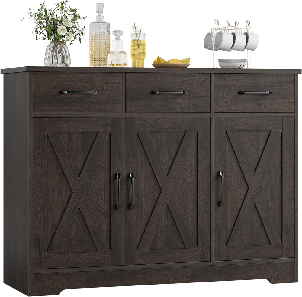 HOSTACK Kitchen Buffet Cabinet with Storage, Sideboard Coffee Bar, Brown