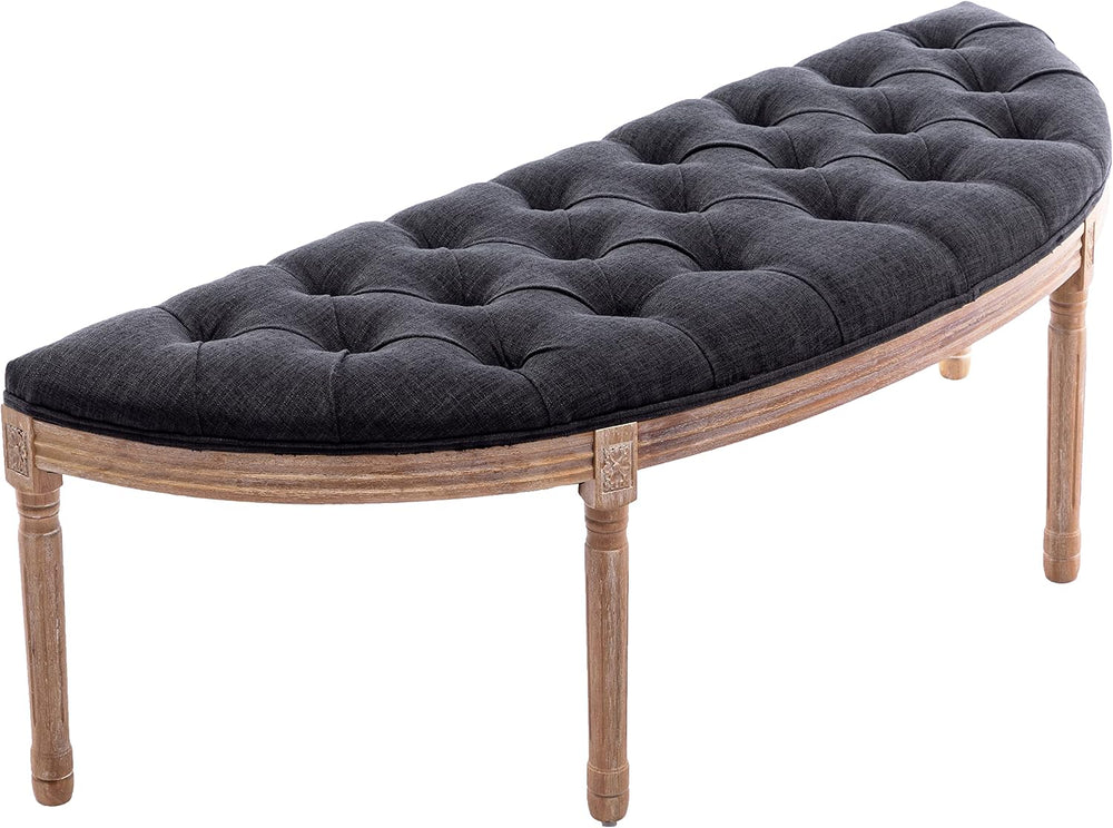 chairus 55" Button Tufted Semi-Circle Dining Bench Linen Halfmoon Entryw...