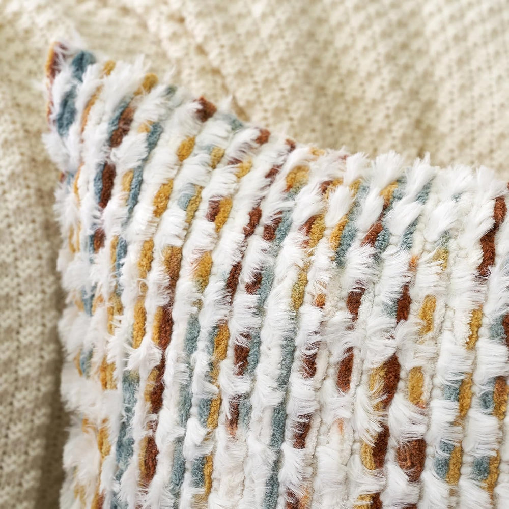 Aeckself Boho Chenille Tufted Pillow Cover 24 x 24 Inch, Decorative Square Bi...