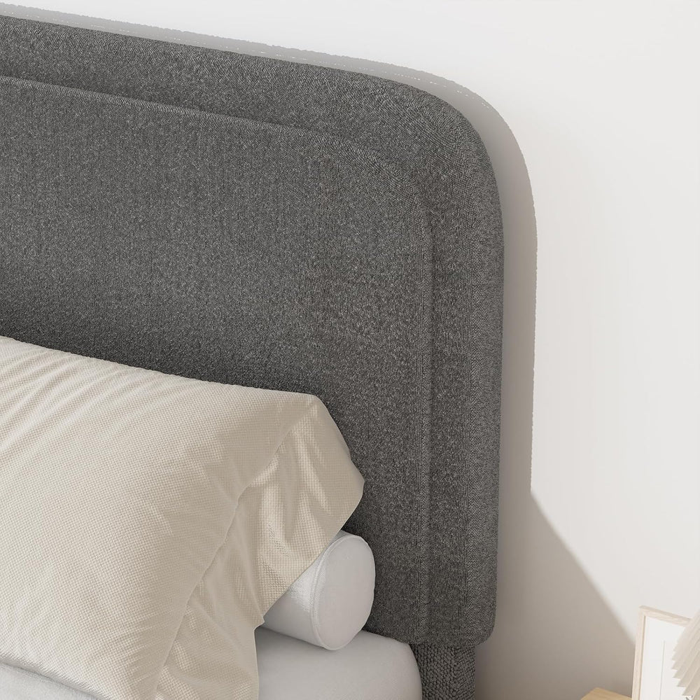 BarnFurin Queen Bed Frame, Cloud Boucle Headboard, Rounded Corners, Grey