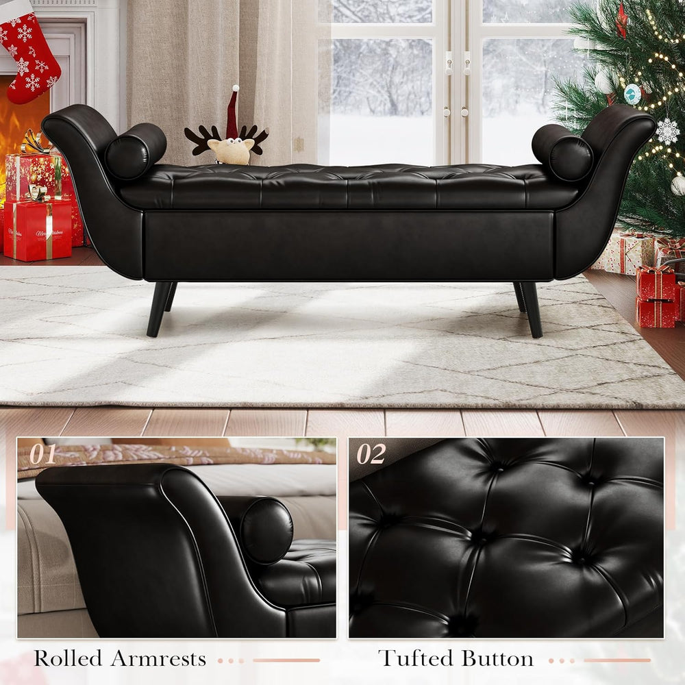 Storage Bench for Bedroom, 65" End of Bed Bench King Size, Faux Leather ...