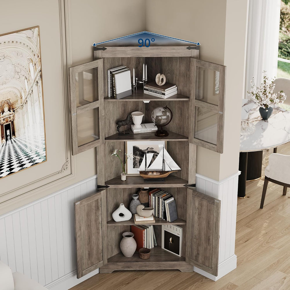 GarveeHome 67 in Tall Corner Storage Cabinet with Lights, Farmhouse Corner Hu...