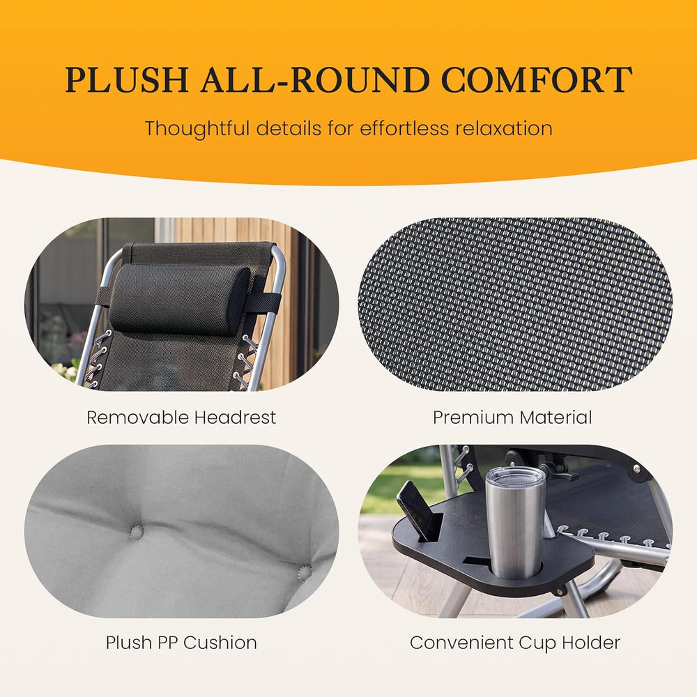 NEWBULIG Zero Gravity Chair, Folding Patio Recliner with Cup Holder Trays
