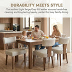 Grey Leather Dining Chairs Set of 6, Upholstered Wooden Dining Room Chairs, Mid Century Modern Farmhouse PU Kitchen Chairs, Accent Armless Side Chairs with Curved Back for Living Room, 6PCS