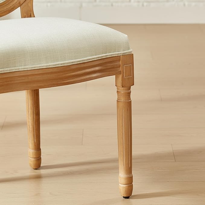 Nrizc French Country Dining Chairs Set of 4, Farmhouse Fabric Chairs with Round Back, Solid Wood Legs, Oval Side Chairs for Kitchen/Bedroom/Dining Room