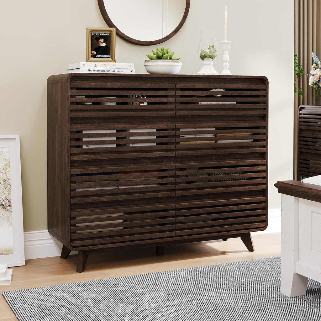 8 Drawer Dresser and Nightstand Sets for Bedroom, 3 Piece Bedroom Set, Wood 8 Drawer Dresser and Nightstand Set of 2, Fluted Chest of Drawers Wide Storage Organizer Cabinet Set, Dark Walnut