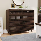 8 Drawer Dresser and Nightstand Sets for Bedroom, 3 Piece Bedroom Set, Wood 8 Drawer Dresser and Nightstand Set of 2, Fluted Chest of Drawers Wide Storage Organizer Cabinet Set, Dark Walnut