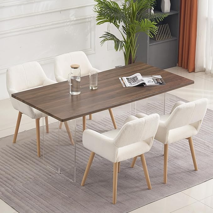 Mid Century Modern Dining Chairs Set of 6 & 4 & 2 Comfy Accent Chair Upholstered Kitchen Dining Living Room Chairs for Bedrooms Waiting Room Home Arm Desk Chair No Wheels (Wool White, 6)
