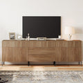 WAMPAT Fluted TV Stand for TVs up to 100", 3 in 1 Modern Entertainment Center with Storage Cabinets and 5 Drawers & 4 Doors,Wood Media TV Console Table with Storage for Living Room, Light Walnut