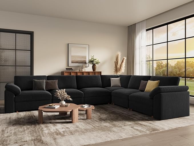 EASE MOOSE Oversized Sectional Modular Sofa,Large L Sectional Couch Wide Deep Seat Modular Cloud Couch,Black